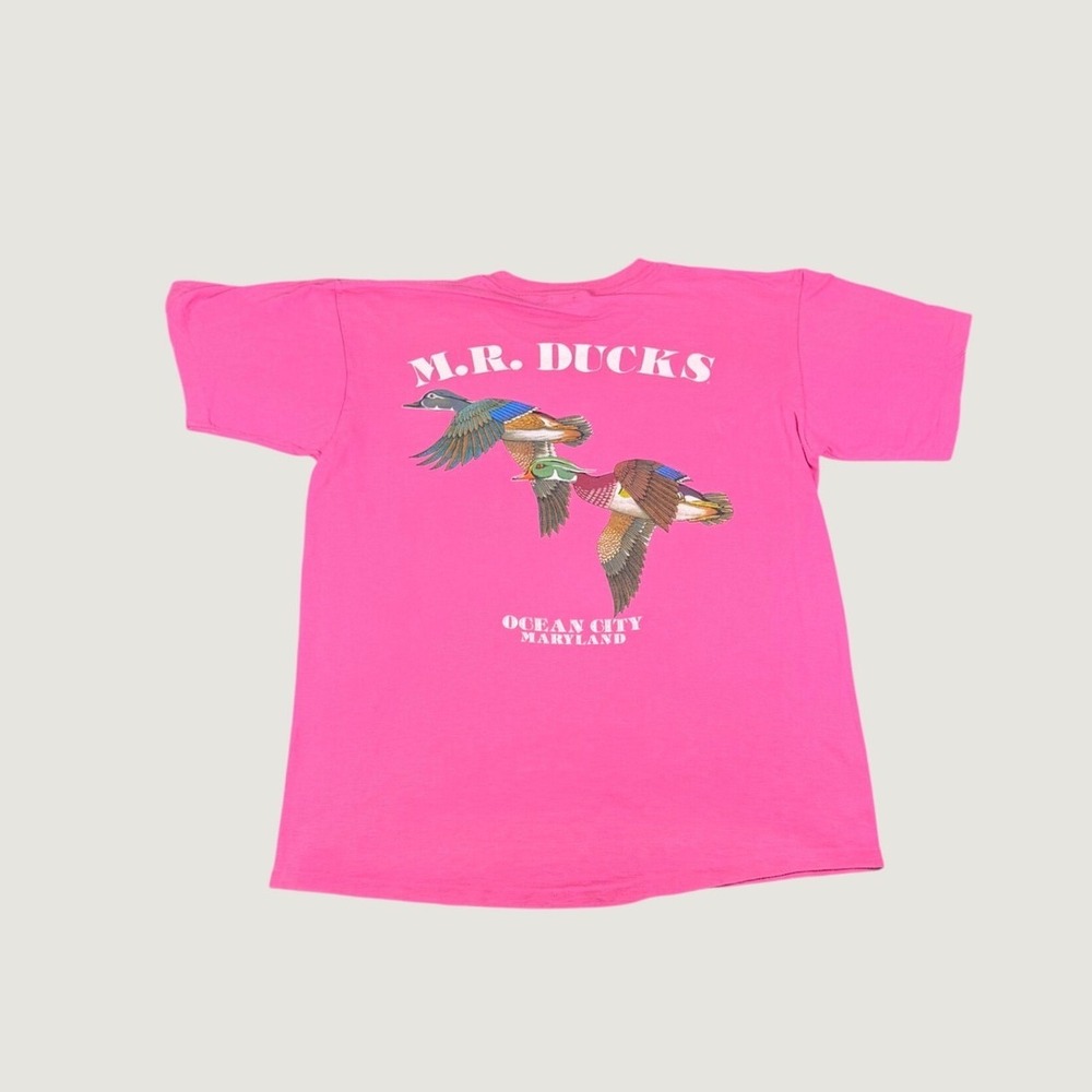 Vintage Lee M.R. Ducks Ocean City Maryland Pink Pocket T-Shirt Mens Large 1991